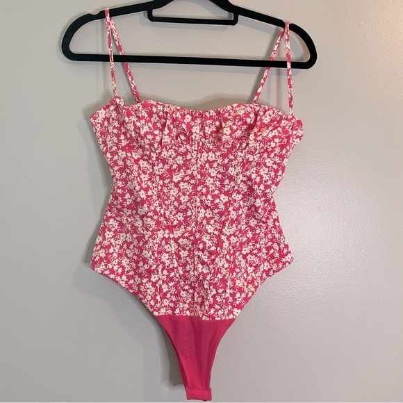 ZARA NWT Pink Floral Corset Bodysuit  Barbiecore One Piece Blogger SZ/Med - Picture 1 of 12